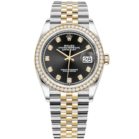 Datejust 36 36mm Oystersteel Jubilee Bracelet and Yellow Gold with Bright Black Diamond-Set Dial Diamond-Set Bezel