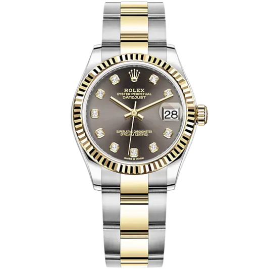 Datejust 31 31mm Oyster Bracelet Oystersteel and Yellow Gold with Dark Grey Diamond-Set Dial Fluted Bezel