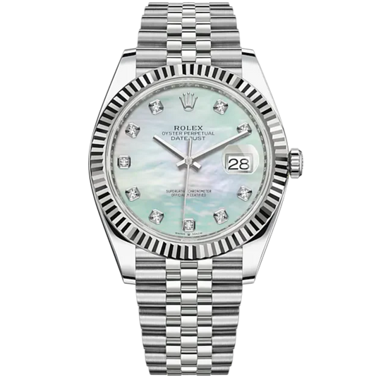 Datejust 41 41mm Jubilee Bracelet and White Gold with White Mother-Of-Pearl Diamond-Set Dial Fluted Bezel