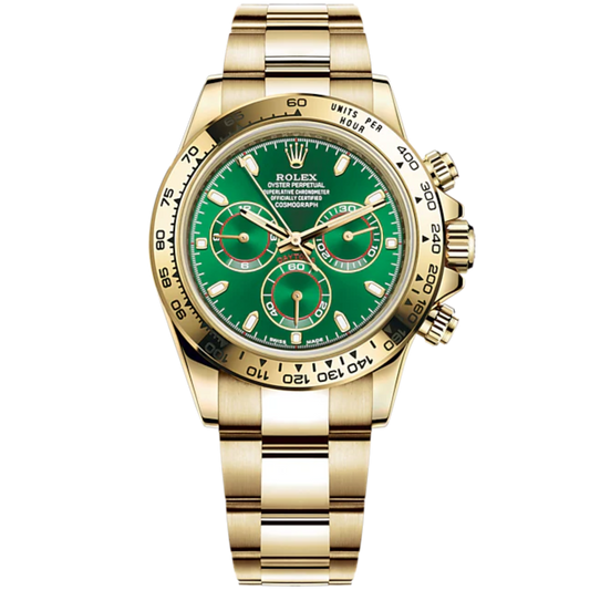 Cosmograph Daytona John Mayer 40MM Oyster Bracelet Bright Green Dial 18 CT Yellow Gold Bezel With Engraved Tachymetric Scale