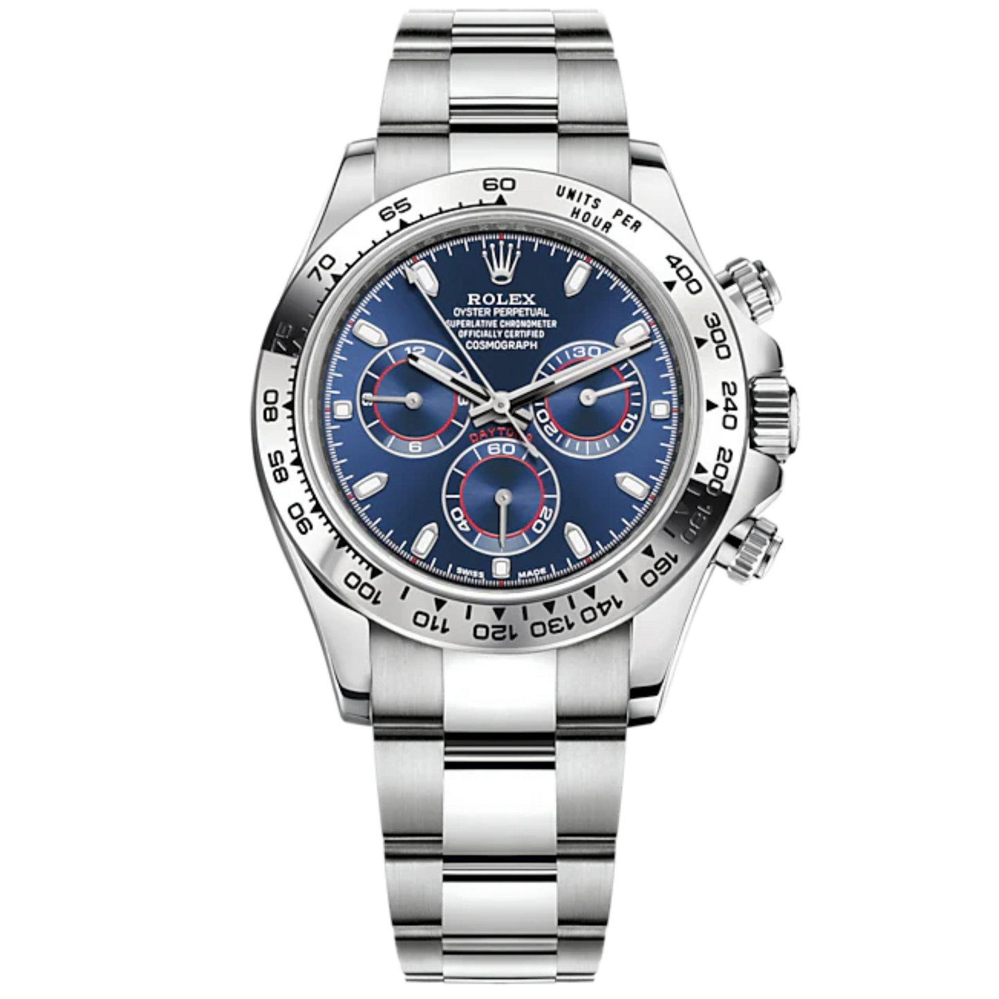 Cosmograph Daytona 40MM Oyster Bracelet Bright Blue Dial 18 CT White Gold Bezel