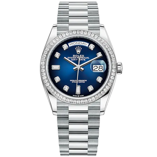 Day-Date 36 36mm President Bracelet and 18 KT White Gold with Blue Ombré Dial Diamond-Set Dial Diamond-Set Bezel