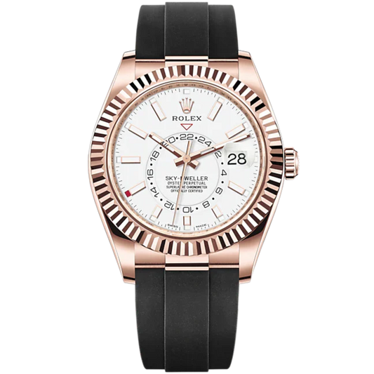 Sky-Dweller 42mm Oysterflex Bracelet and 18 CT Everose Gold with Intense White Dial Fluted Bezel