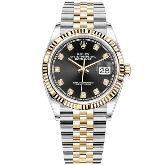 Datejust 36 36mm Oystersteel and Yellow Gold Jubilee Bracelet Bright Black Diamond-set Dial Fluted Bezel