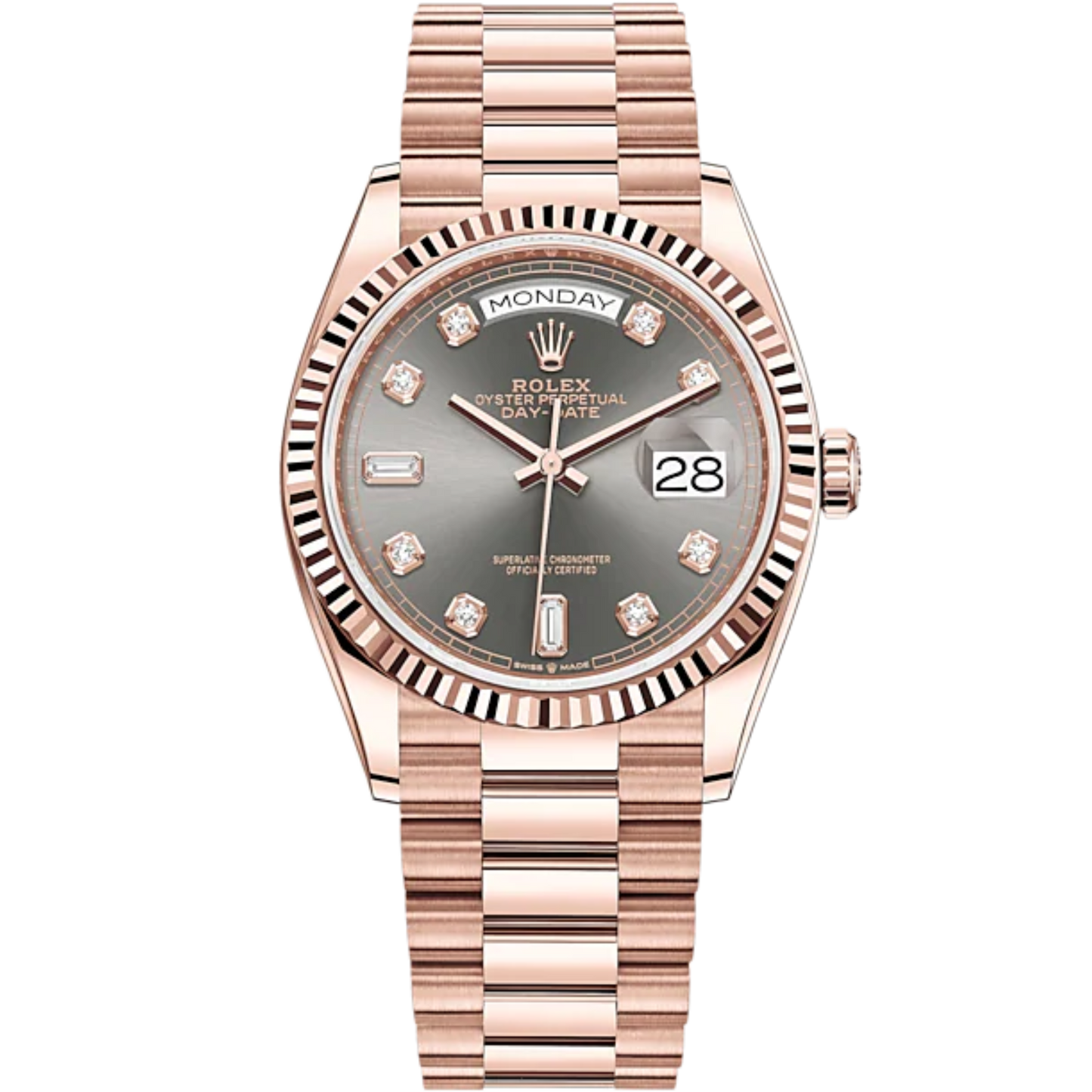 Day-Date 36 36mm President Bracelet and 18 KT Everose Gold with Slate Dial Diamond-Set Dial Fluted Bezel