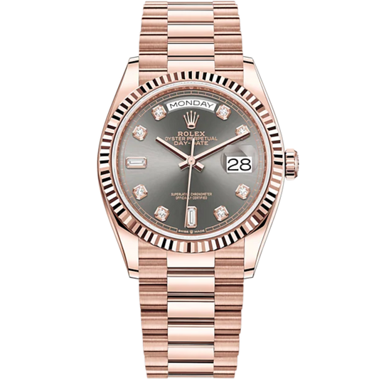 Day-Date 36 36mm President Bracelet and 18 KT Everose Gold with Slate Dial Diamond-Set Dial Fluted Bezel