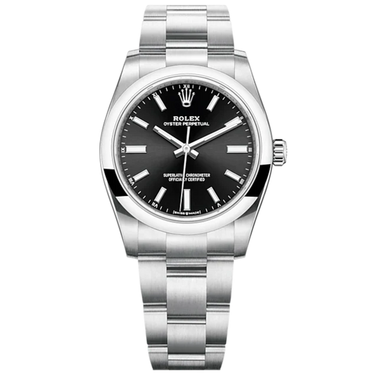 Oyster Perpetual 34 34MM Oyster Bracelet Bright Black Dial Domed Bezel