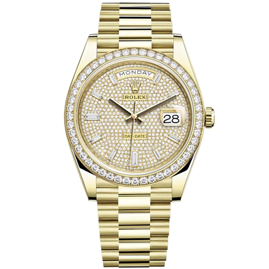 Day-Date 40 40mm President Bracelet and 18 KT Yellow Gold with Diamond-Paved Dial and Diamond-Set Bezel