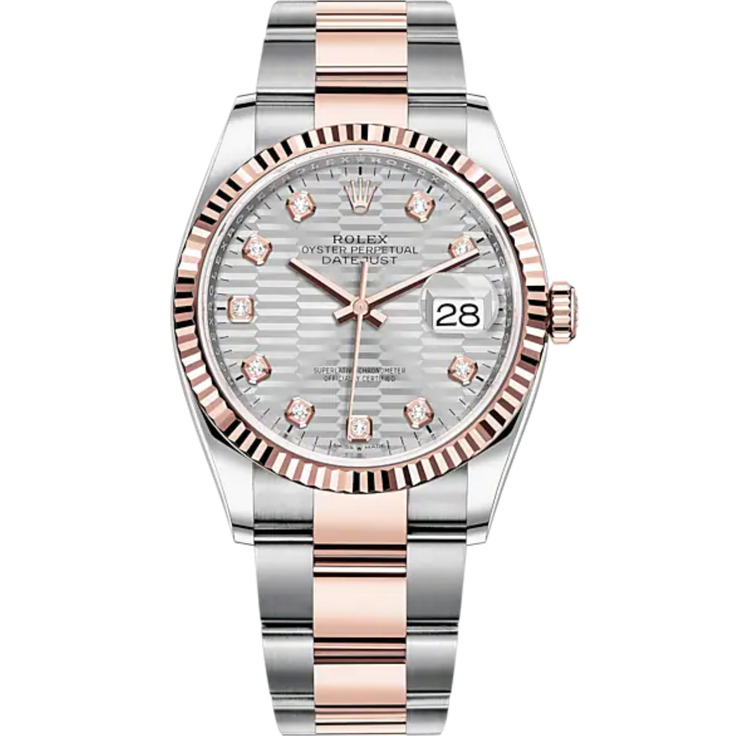 Datejust 36 36mm Oystersteel Everose Gold Oyster Bracelet Silver Fluted-Motif Diamond-set Dial Fluted Bezel