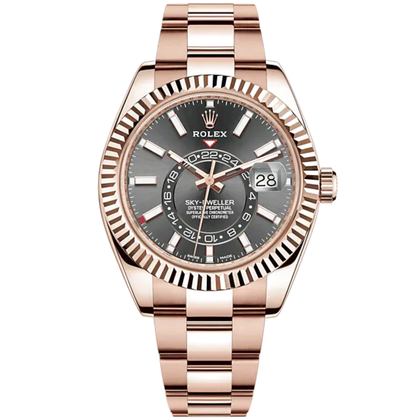 Sky-Dweller 42mm Oyster Bracelet and 18 CT Everose Gold with Slate Dial Fluted Bezel