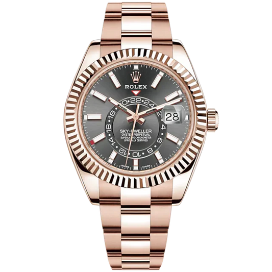 Sky-Dweller 42mm Oyster Bracelet and 18 CT Everose Gold with Slate Dial Fluted Bezel