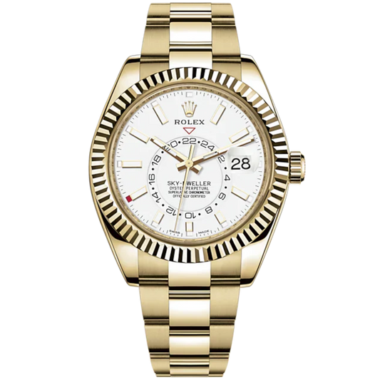 Sky-Dweller 42mm Oyster Bracelet and 18 CT Yellow Gold with Intense White DIal Fluted Bezel