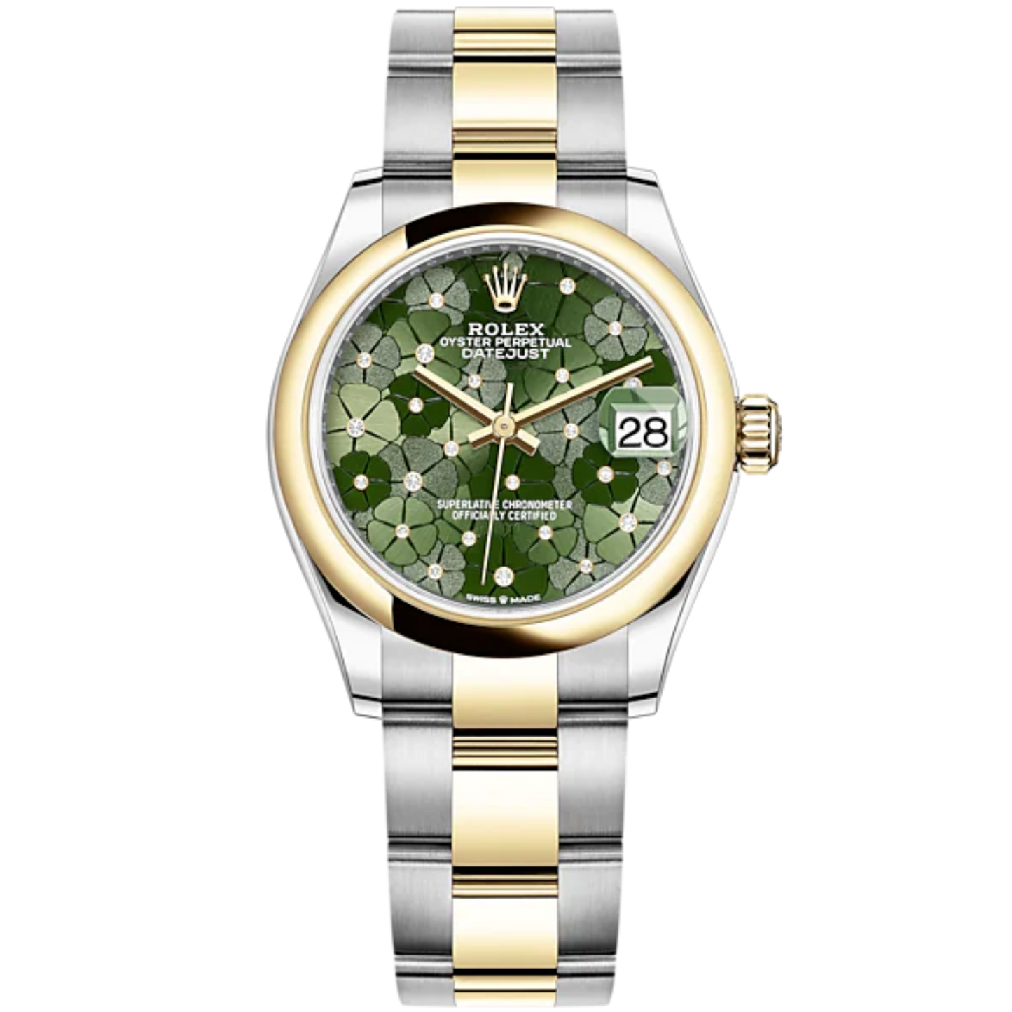 Datejust 31 31mm Oyster Bracelet Oystersteel and Yellow Gold with Olive-Green Floral-Motif Diamond Set Dial Yellow Gold Bezel