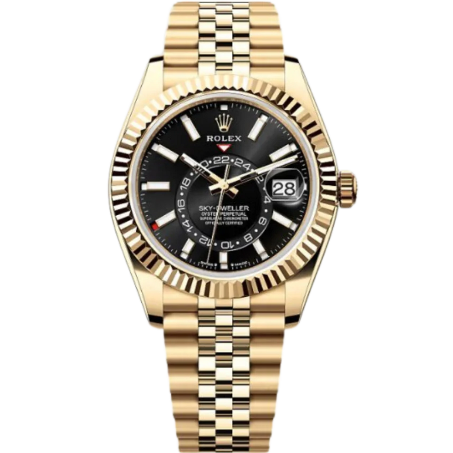 Rolex Sky-Dweller Ref. 336938 Yellow Gold Case Black Dial in Jubilee Bracelet