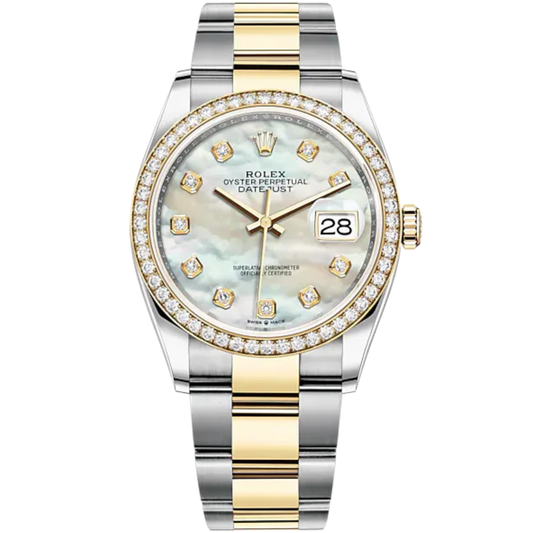 Datejust 36 36mm Oystersteel and Yellow Gold Oyster Bracelet White Mother-of-Pearl Diamond-set Dial Diamond-set Bezel