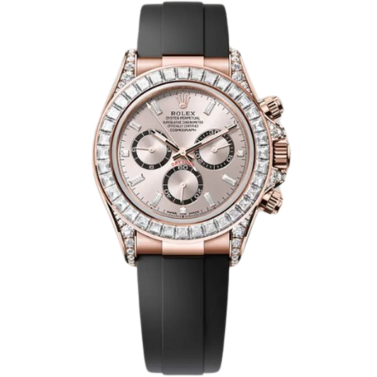 Rolex Daytona Ref. 126535TBR Yellow Gold Case Sundust Dial with Baguette Diamonds and Diamond-Set Bezel in Oysterflex