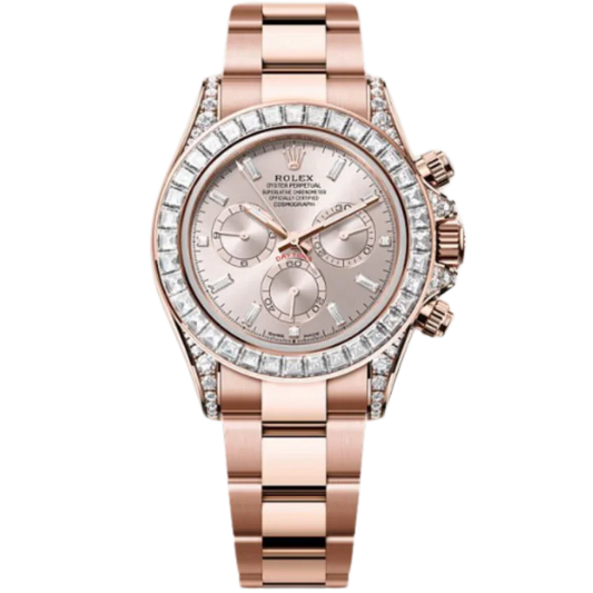 Rolex Daytona Ref. 126595TBR Everose Gold Case Sundust Dial with Baguette Diamonds and Diamond-Set Bezel