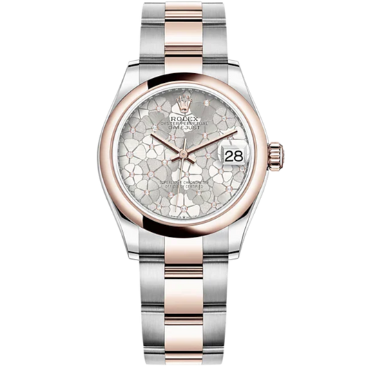 Datejust 31 31mm Oyster Bracelet Oystersteel and Everose Gold with Silver Floral-Motif Dial Diamond-Set Bezel