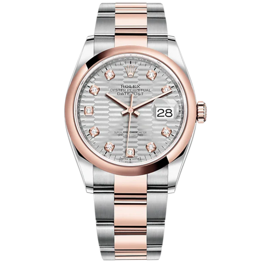 Datejust 36 36mm Oystersteel Everose Gold Oyster Bracelet Silver Fluted-Motif Diamond-set Dial Domed Bezel