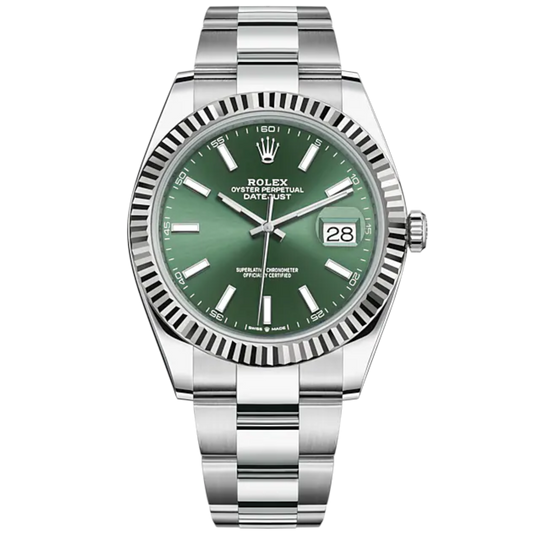 Datejust 41 41mm Oyster Bracelet Oystersteel and White Gold with Mint Green Dial Fluted Bezel