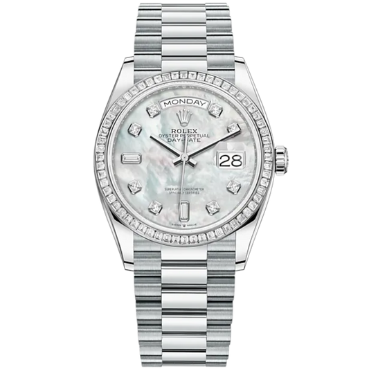 Day-Date 36 36mm President Bracelet and 18 KT White Gold with White Mother-of-Pearl Dial Diamond-Set Dial and Bezel