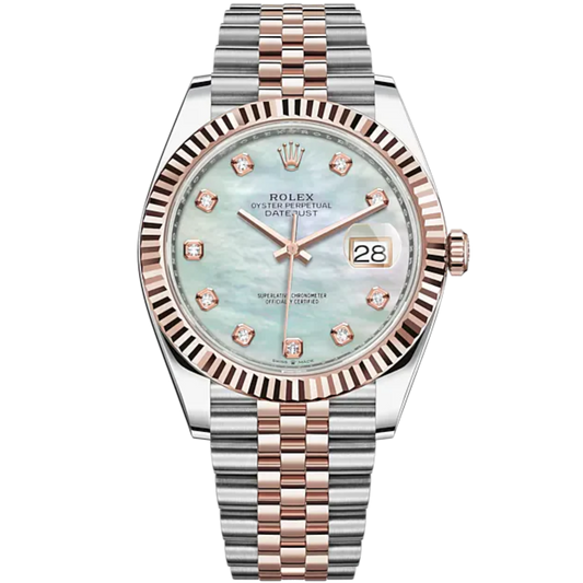 Datejust 41 41mm Jubilee Bracelet Oystersteel and Everose Gold with White Mother-Of-Pearl Diamond-Set Dial Fluted Bezel