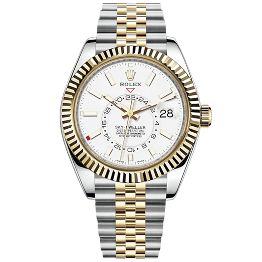 Sky-Dweller 42mm Jubilee Bracelet Oystersteel and Yellow Gold with Intense White Dial Fluted Bezel