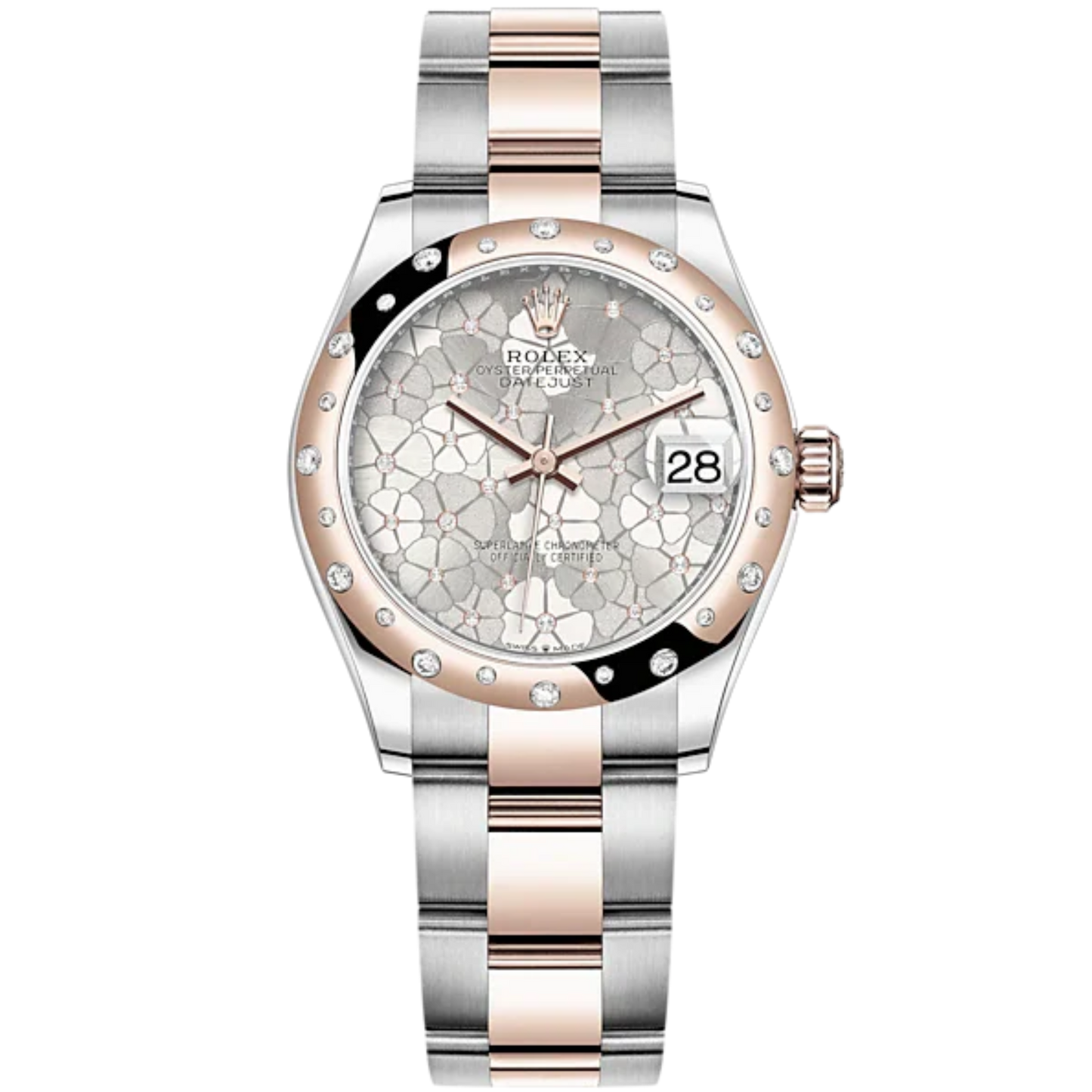 Datejust 31 31mm Oyster Bracelet Oystersteel and Everose Gold with Silver Floral-Motif Diamond-Set Dial Diamond-Set Bezel