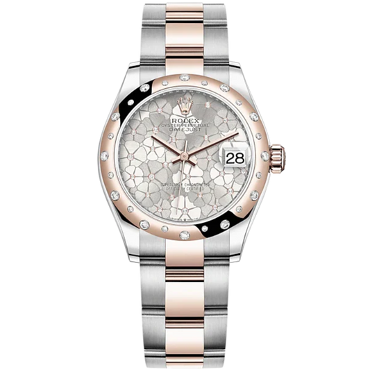 Datejust 31 31mm Oyster Bracelet Oystersteel and Everose Gold with Silver Floral-Motif Diamond-Set Dial Diamond-Set Bezel