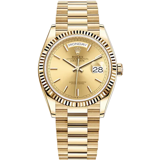 Day-Date 36 36mm President Bracelet and 18 KT Yellow Gold with Champagne-Colour Dial Fluted Bezel