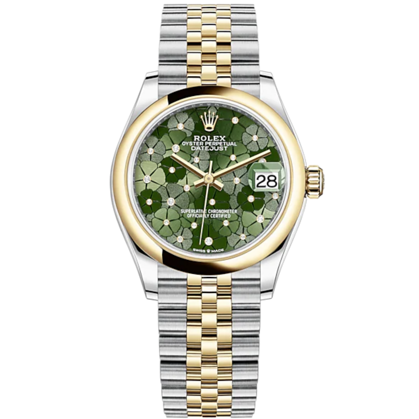 Datejust 31 31mm Jubilee Bracelet Oystersteel and Yellow Gold with Olive-Green Floral-Motif Diamond Set Dial Yellow Gold Bezel