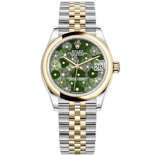Datejust 31 31mm Jubilee Bracelet Oystersteel and Yellow Gold with Olive-Green Floral-Motif Diamond Set Dial Yellow Gold Bezel