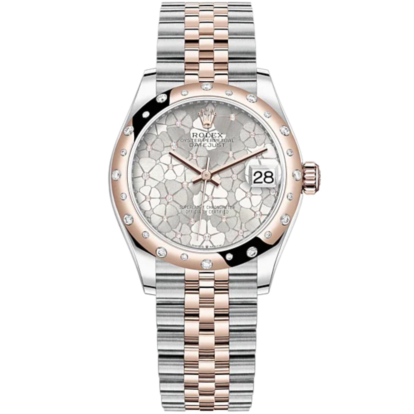 Datejust 31 31mm Jubilee Bracelet Oystersteel and Everose Gold with Silver Floral-Motif Diamond-Set Dial Diamond-Set Bezel