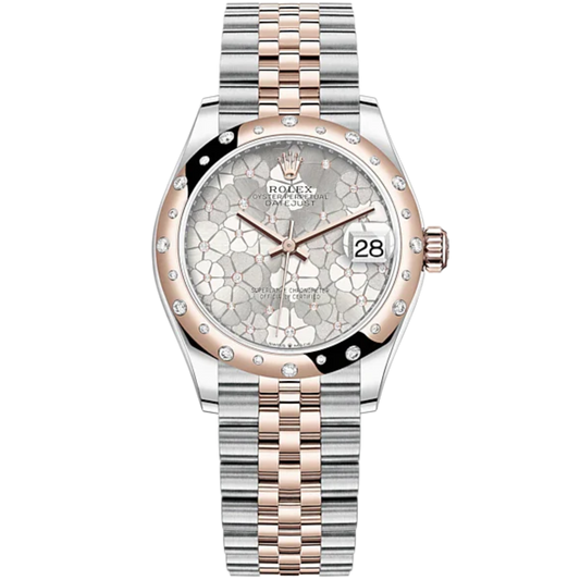 Datejust 31 31mm Jubilee Bracelet Oystersteel and Everose Gold with Silver Floral-Motif Diamond-Set Dial Diamond-Set Bezel
