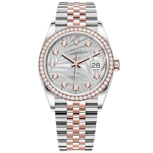 Datejust 36 36mm Oystersteel Everose Gold Jubilee Bracelet Silver Palm-Motif Diamond-set Dial Diamond-set Bezel