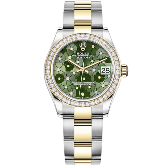 Datejust 31 31mm Oyster Bracelet Oystersteel and Yellow Gold with Olive-Green Floral-Motif Diamond-Set Dial Diamond-Set Bezel