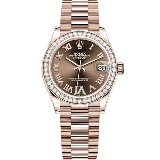 Datejust 31 31mm President Bracelet and 18 CT Everose Gold with Chocolate Diamond Dial Diamond-Set Bezel