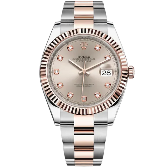 Datejust 41 41mm Oyster Bracelet Oystersteel and Everose Gold with Sundust Diamond-Set Dial Fluted Bezel