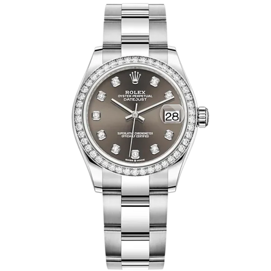Datejust 31 31mm Oyster Bracelet Oystersteel and White Gold with Dark Grey Diamond-Set Dial Diamond-Set Bezel