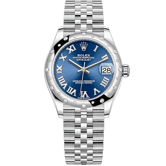 Datejust 31 31mm Jubilee Bracelet Oystersteel and White Gold with Bright Blue Dial Diamond-Set Bezel