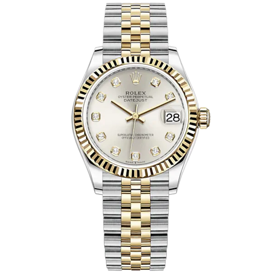 Datejust 31 31mm Jubilee Bracelet Oystersteel and Yellow Gold with Silver Diamond-Set Dial Fluted Bezel