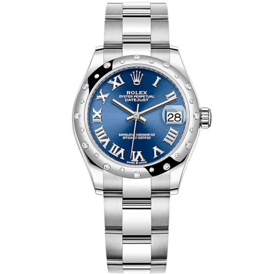 Datejust 31 31mm Oyster Bracelet Oystersteel and White Gold with Bright Blue Dial Diamond-Set Bezel