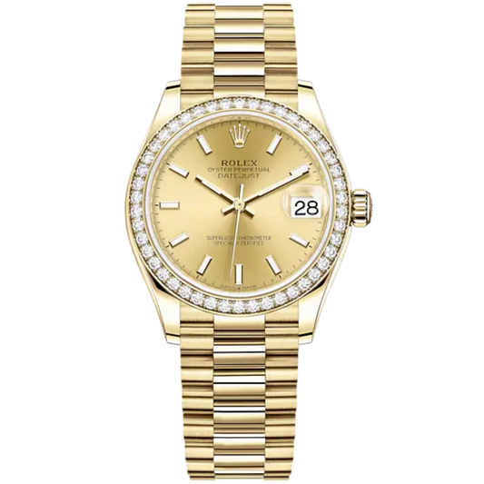 Datejust 31 31mm President Bracelet and 18 CT Yellow Gold with Champagne-Colour Dial Diamond-Set Bezel