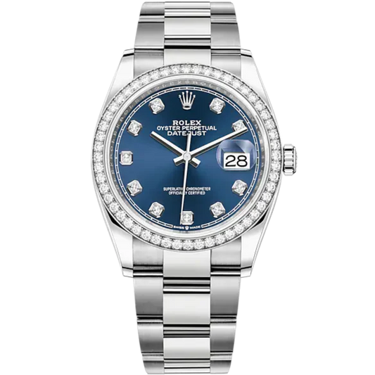 Datejust 36 36mm Bracelet Oystersteel and White Gold with Bright Blue Diamond-Set Dial Diamond-Set Bezel