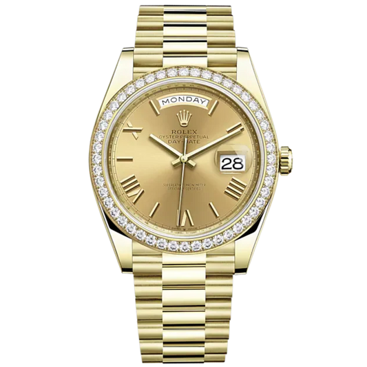 Day-Date 40 40mm President Bracelet and 18 KT Yellow Gold with Champagne-Colour Roman Dial and Diamond-Set Bezel