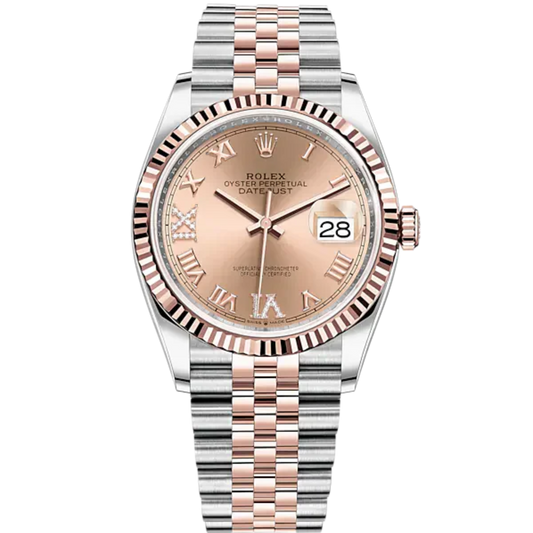 Datejust 36 36mm Oystersteel Jubilee Bracelet and Everose Gold with Rose Colour Diamond-Set Dial Fluted Bezel