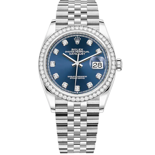 Datejust 36 36mm Oystersteel Jubilee Bracelet and White Gold with Bright Blue Diamond-Set Dial Diamond-Set Bezel