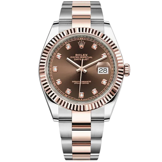Datejust 41 41mm Oyster Bracelet Oystersteel and Everose Gold with Chocolate Diamond-Set Dial Fluted Bezel