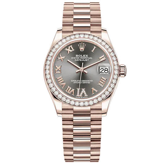 Datejust 31 31mm President Bracelet and 18 CT Everose Gold with Slate Diamond Dial Diamond-Set Bezel