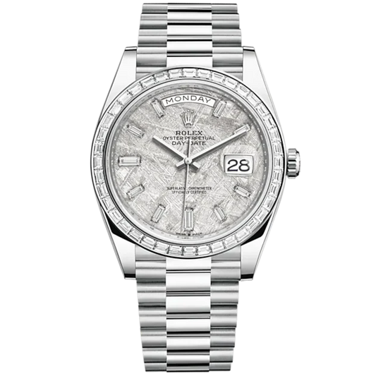 Day-Date 40 40mm President Bracelet and 18 KT White Gold with Meteorite Dial Diamond-Set Dial and Diamond-Set Bezel